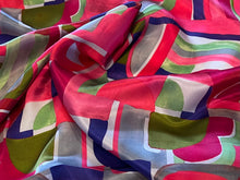 Load image into Gallery viewer, Fuchsia &amp; Green Abstract Geometric 100% Silk Charmeuse.    1/4 Metre Price