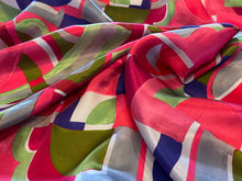 Load image into Gallery viewer, Fuchsia &amp; Green Abstract Geometric 100% Silk Charmeuse.    1/4 Metre Price