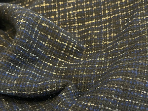 Navy & Silver Couture Tweed  35% Wool 15% Acrylic 15% Polyester 10% Mohair 10% Alpaca 10% Cotton 5% Other