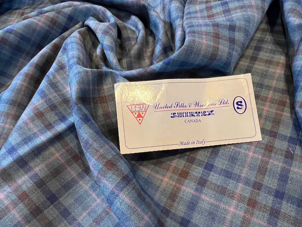 FF#172  Green & Blue Check 100% Wool Remnant   Super 130's   75% off!!