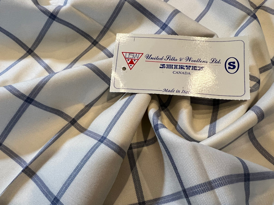 FF#184 Off White & Blue Plaid 100% Wool Remnant  Super 130's   75% off!!