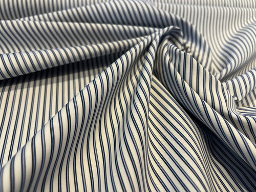 Shades of Blue Striped Italian 100% Cotton Shirting    1/4 Meter Price