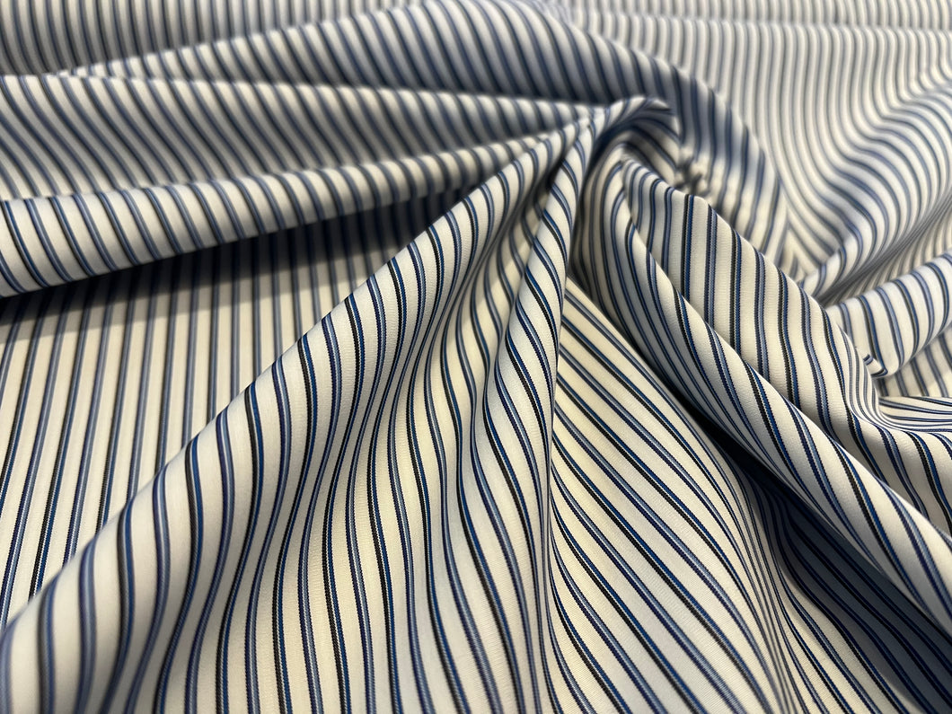 Shades of Blue Striped Italian 100% Cotton Shirting    1/4 Meter Price