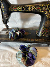 Load image into Gallery viewer, Large Blue Floral Print Chartreuse 100% Silk  Scrunchie
