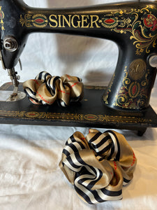 Designer 100% Tan Silk Stripe Scrunchie