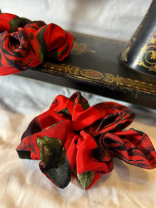 Red Roses 100% Silk Scrunchie