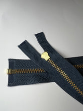 Load image into Gallery viewer, YKK Navy One Way Brass Separating Zipper 28" / 71 cm