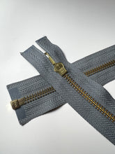 Load image into Gallery viewer, YKK Grey One Way Brass Separating Zipper 24" / 61 cm