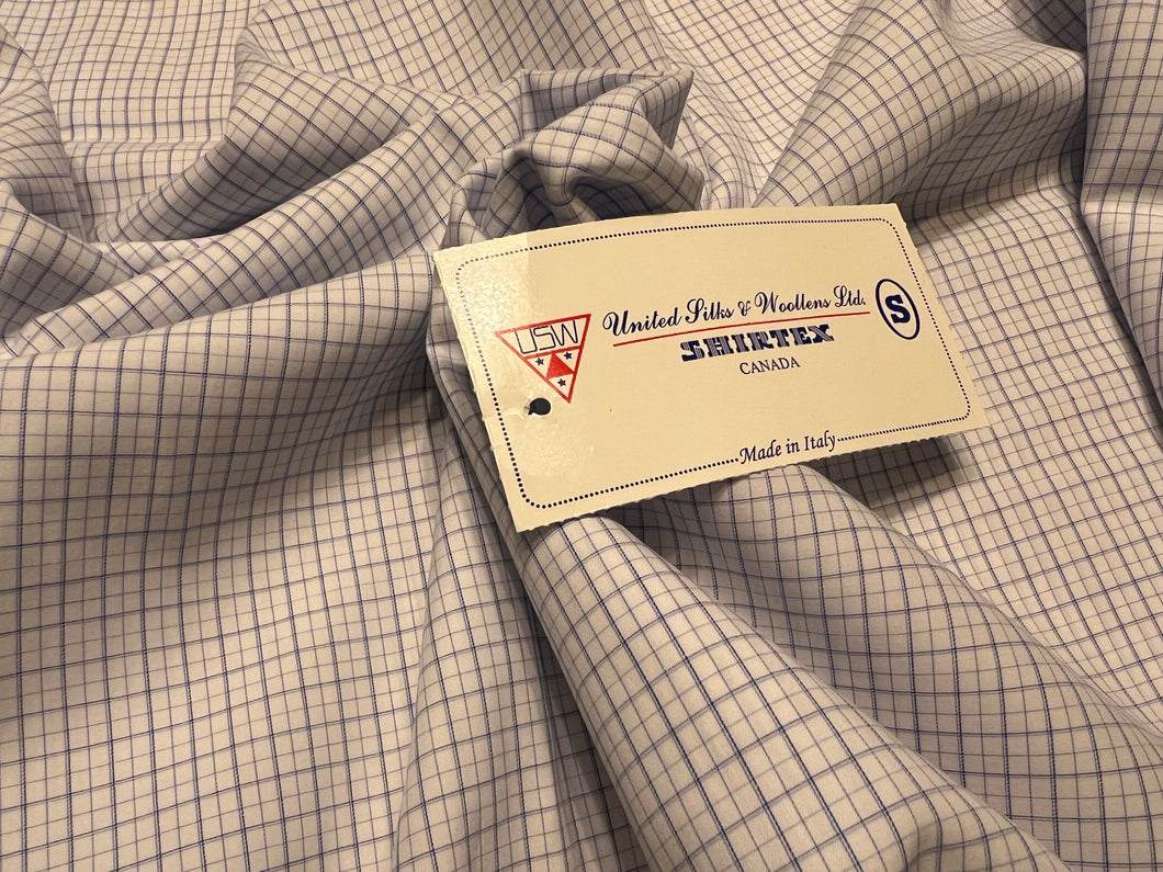 FF#270 White with Blue Check 100% Cotton Shirting Remnant 75% off!!