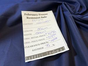 FF#274-A      Navy Blue 100% Cotton Shirting Remnant 75% off!!