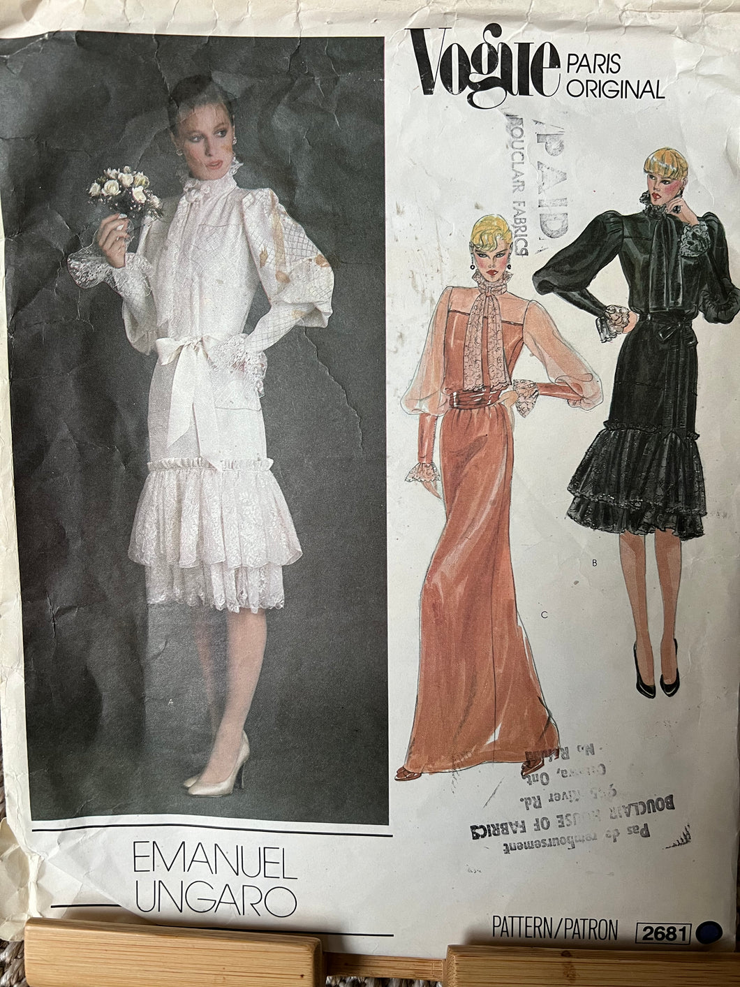 Rare Vintage Vogue Pattern #2681 Paris Original Emanuel Ungaro  Size 10