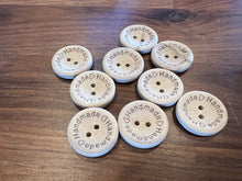 Load image into Gallery viewer, “Handmade” with heart stamped Wooden Buttons     Price per Button