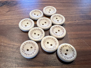 “Handmade” with heart stamped Wooden Buttons     Price per Button