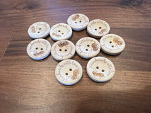 Load image into Gallery viewer, “Handmade with Love” knitting stamped Wooden Buttons     Price per Button