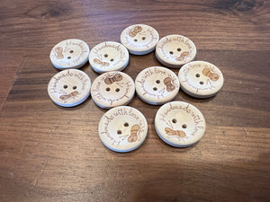 “Handmade with Love” knitting stamped Wooden Buttons     Price per Button