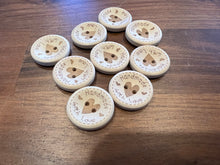 Load image into Gallery viewer, “Handmade with Love”  Heart stamped Wooden Buttons     Price per Button