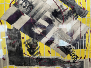 #1114 Yellow & Black Abstract Panel 100% Viscose  Remnant