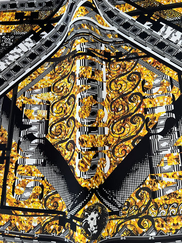 #1086 Designer Baroque Black & Gold 100% Polyester Remnant