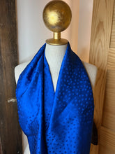 Load image into Gallery viewer, Royal Blue Jacquard  100% Silk Charmeuse Infinity Scarf