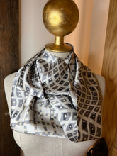 Load image into Gallery viewer, Grey Geometric  100% Silk Charmeuse Infinity Scarf. 3x available