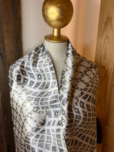 Load image into Gallery viewer, Grey Geometric  100% Silk Charmeuse Infinity Scarf. 3x available