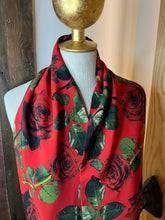Load image into Gallery viewer, Red Roses 100% Silk Crepe Infinity Scarf