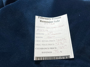 FF#368 Marine Blue 100% Cotton Velvet Remnant 75% Off!!