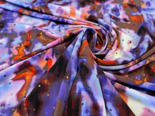Load image into Gallery viewer, Purple &amp; Orange Sequined  92% Polyester 8% Spandex Knit.   1/4 Metre Price