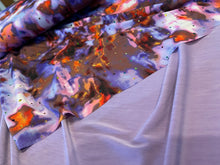 Load image into Gallery viewer, Purple &amp; Orange Sequined  92% Polyester 8% Spandex Knit.   1/4 Metre Price