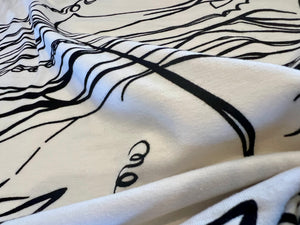 White & Black Abstract knit 2 way stretch. 95% Cotton 5% Elastane      1/4 Metre Price