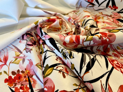 #1091 Double Border Floral 100% Polyester Charmeuse Remnant