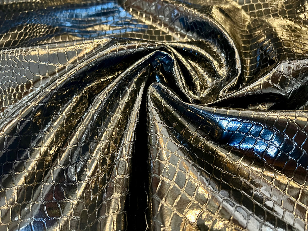 Black Textured Patent Faux Leather 100% Polyester.   1/4 Metre Price