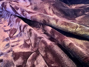 Burgundy & Gold Crushed Stretch Velvet 93% Polyester 7% Spandex     1/4 Meter Price