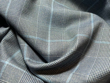 Load image into Gallery viewer, FF#148 Steel Blue Plaid Super 130's  100% Wool Gabardine Remnant 75% Off!!