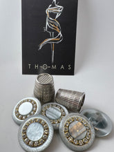 Load image into Gallery viewer, Grey/Green Plastic with Rhinestone Ring Button