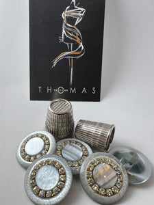Grey/Green Plastic with Rhinestone Ring Button