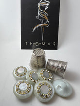 Load image into Gallery viewer, Grey/Green Plastic with Rhinestone Ring Button