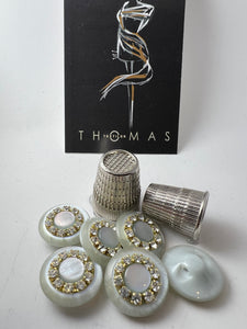 Grey/Green Plastic with Rhinestone Ring Button