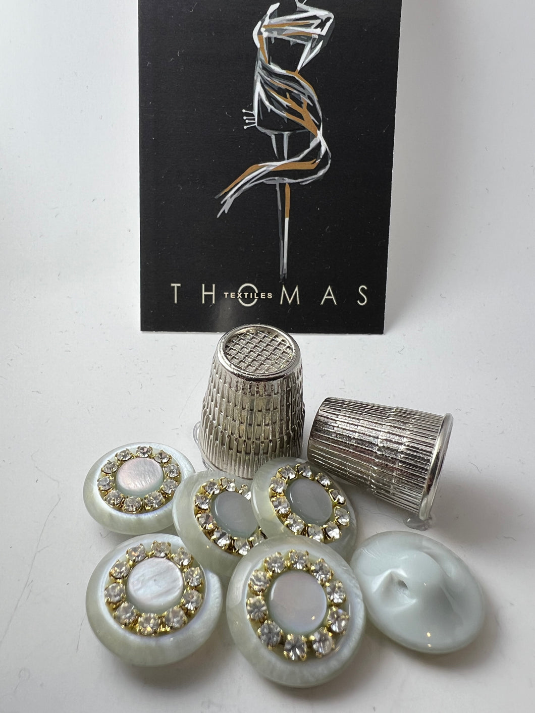 Grey/Green Plastic with Rhinestone Ring Button