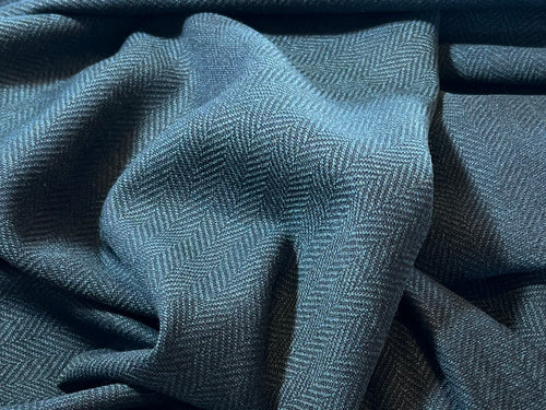 Green & Navy Lightweight 100% Wool Herringbone     1/4 Metre Price
