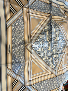 Designer Montage Print Pale Blue/Pistachio 100% Silk Scarf  50% Off Only 1x Available