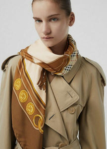 Designer Camel Equestrian Large 100% Silk Scarf Shawl 75% Off Only 1x Available