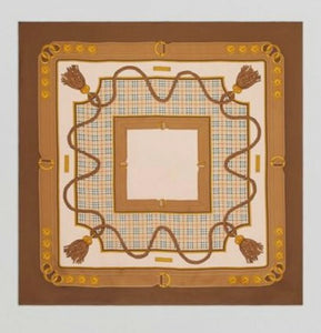 Designer Camel Equestrian Large 100% Silk Scarf Shawl 75% Off Only 1x Available