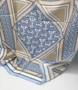 Designer Montage Print Pale Blue/Pistachio 100% Silk Scarf  50% Off Only 1x Available