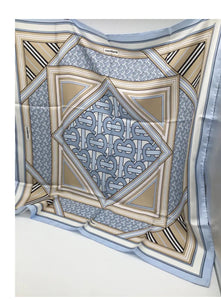 Designer Montage Print Pale Blue/Pistachio 100% Silk Scarf  50% Off Only 1x Available