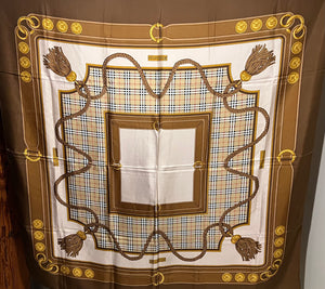 Designer Camel Equestrian Large 100% Silk Scarf Shawl 75% Off Only 1x Available