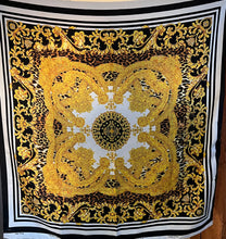 Load image into Gallery viewer, Exclusive Designer Versace Inspired Gold &amp; Black 100% Silk Scarf.
