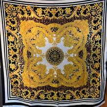Load image into Gallery viewer, Exclusive Designer Versace Inspired Gold &amp; Black 100% Silk Scarf.