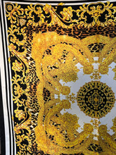 Load image into Gallery viewer, Exclusive Designer Versace Inspired Gold &amp; Black 100% Silk Scarf.
