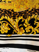 Load image into Gallery viewer, Exclusive Designer Versace Inspired Gold &amp; Black 100% Silk Scarf.